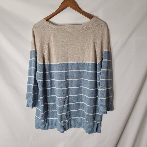 Kinross 100% Linen Striped Colorblock Pullover Sweater sz XL - Picture 2 of 4